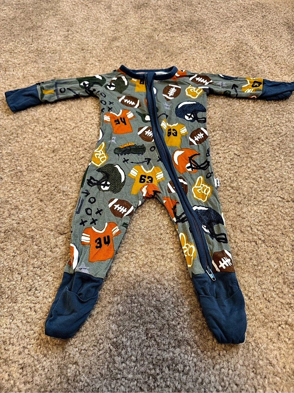 Little Sleepies Zippered Footie Baby Football Gray & Blue